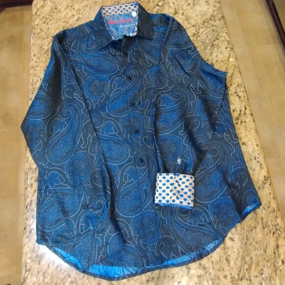 Robert Graham Limited Edition Silk Blue Paisley Shirt Size L - Picture 3 of 14